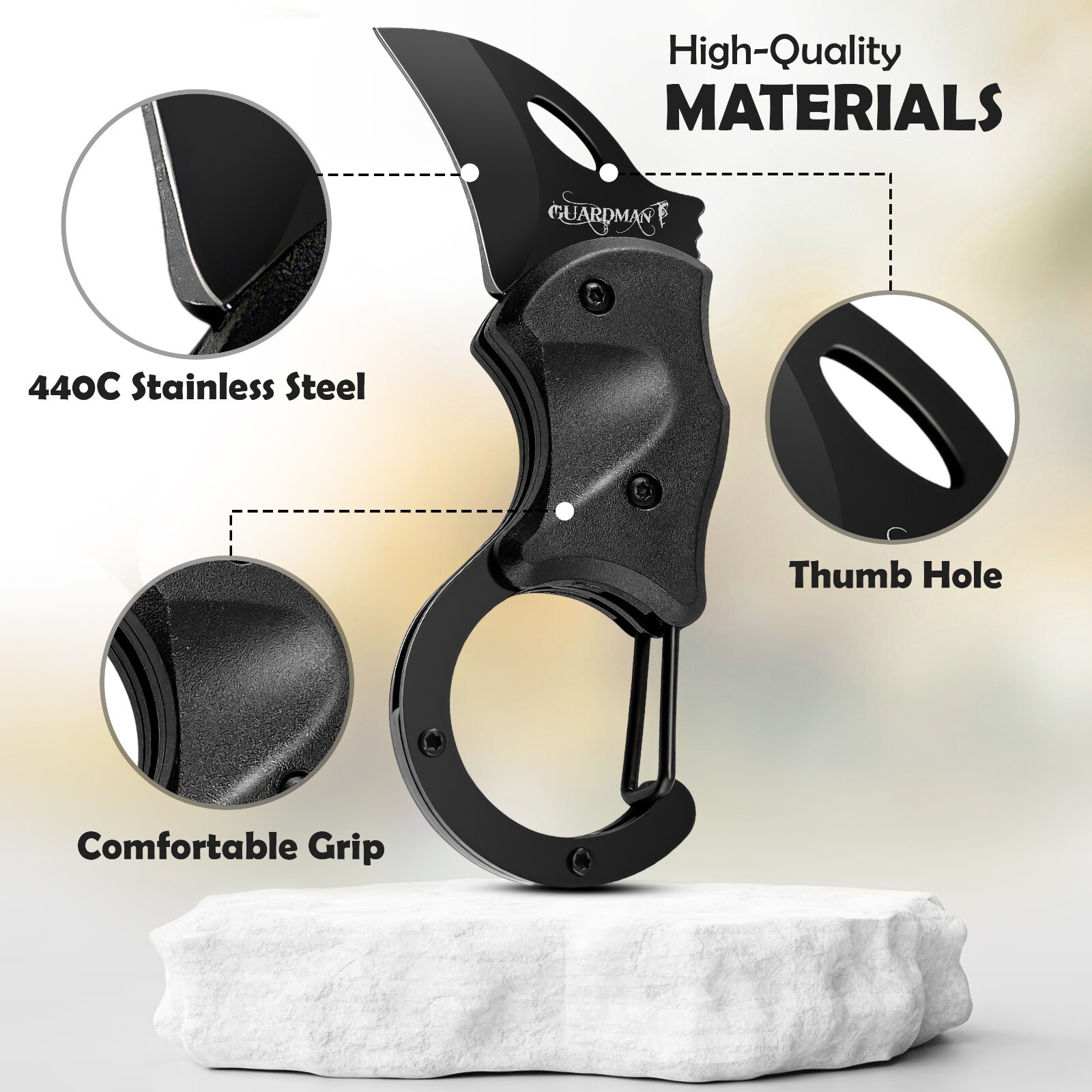 Small Pocket Carabiner Knife, Foldable Survival Karambit Mini Sharp Blade Clip