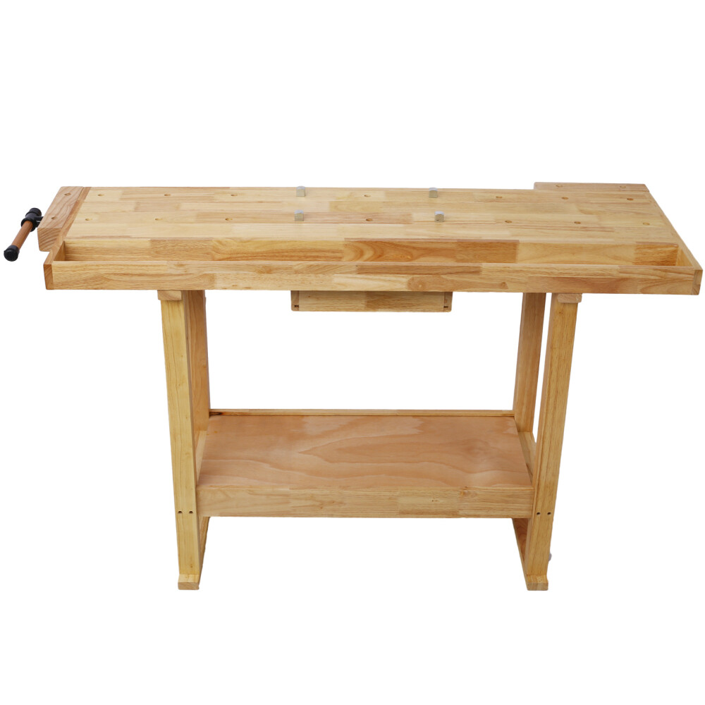 55Inch Wood Workbench Natural Garage Workshop Workbench with Bar Clamps Set