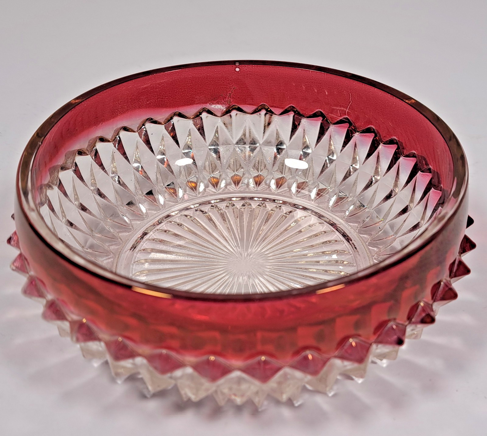 Vintage Indiana Glass Kings Crown Ruby Red Flash Diamond Point 1960's