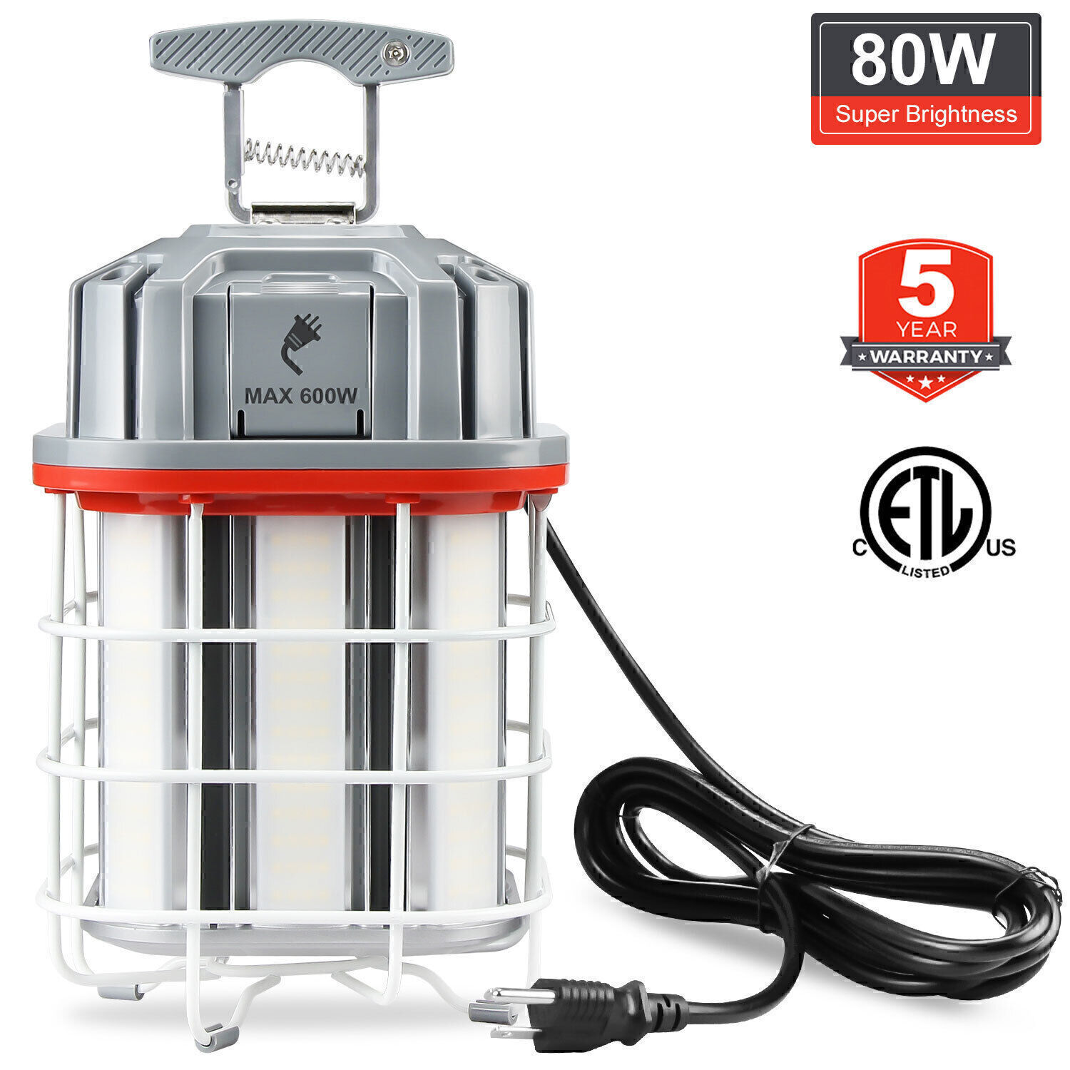 80W Linkable LED Temporary Work Light Hanging Construction Lights 5000K 11600LM