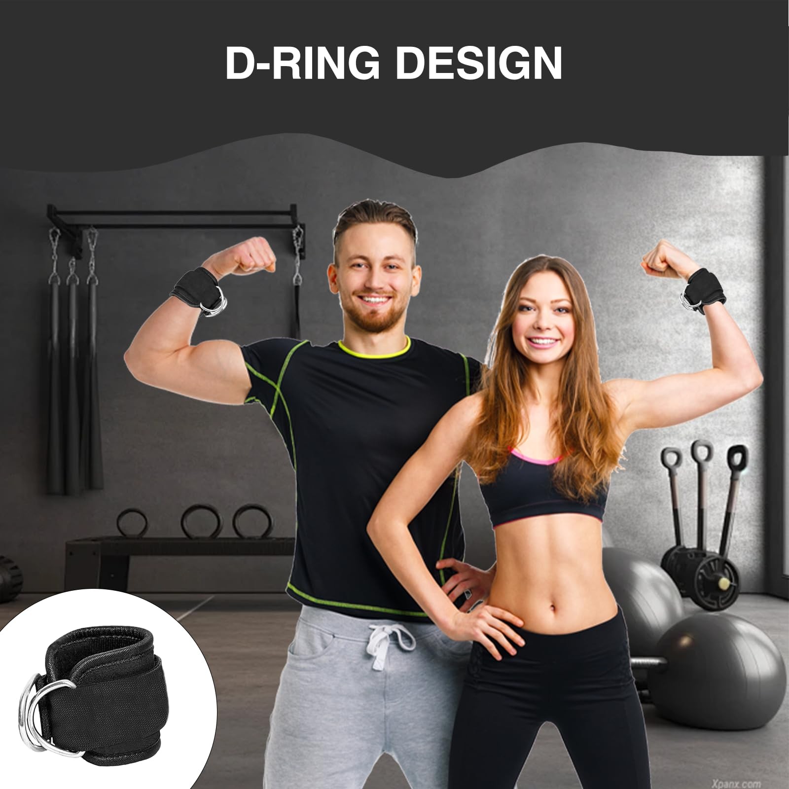 2 Pcs Wrist Cuffs Lifting Straps with D Rings for Cable Machine, Adjustable G...
