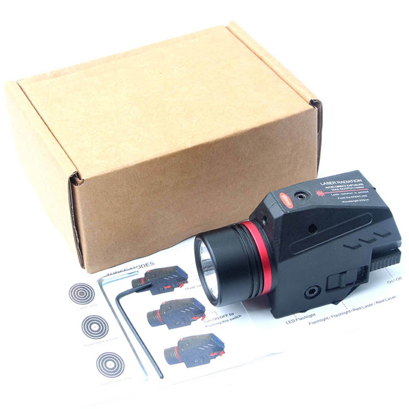 Tactical LED Flashlight Red Laser Sight Combo Fit 20mm Rail Mount Pistol Glock