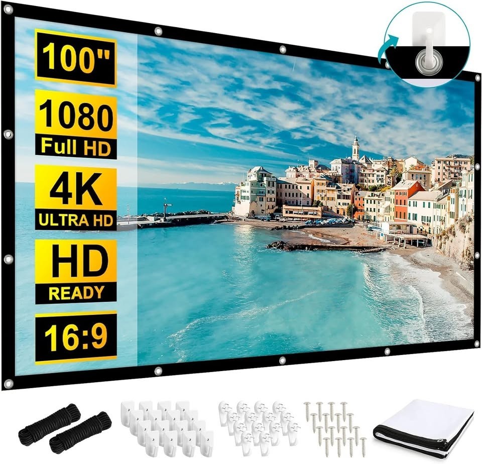 100 inch Projection Screens, Double Sided Washable Outdoor Projection Screen, 16