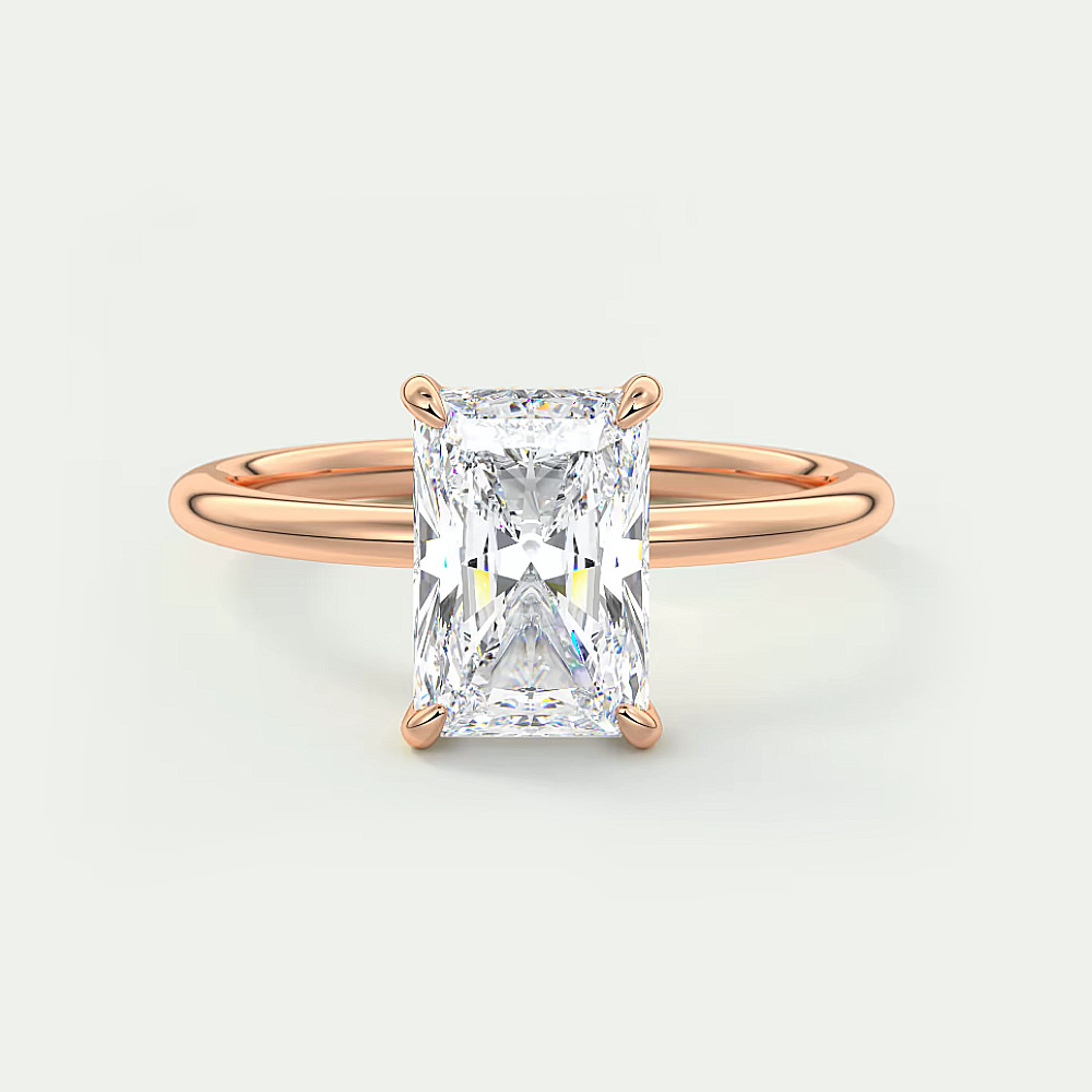 18k Rose Gold Engagement Setting Ring Radiant 0.15 Ct Diamond Solid Semi Mount