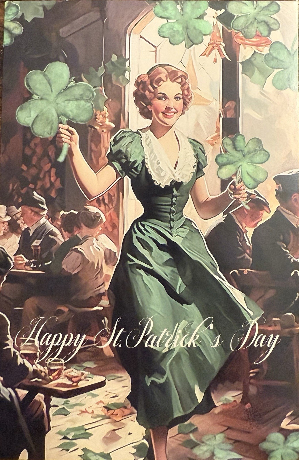 Happy St Patrick’s Day Girl Pub Retro Vintage Inspired Postcard PC201 Ephemera