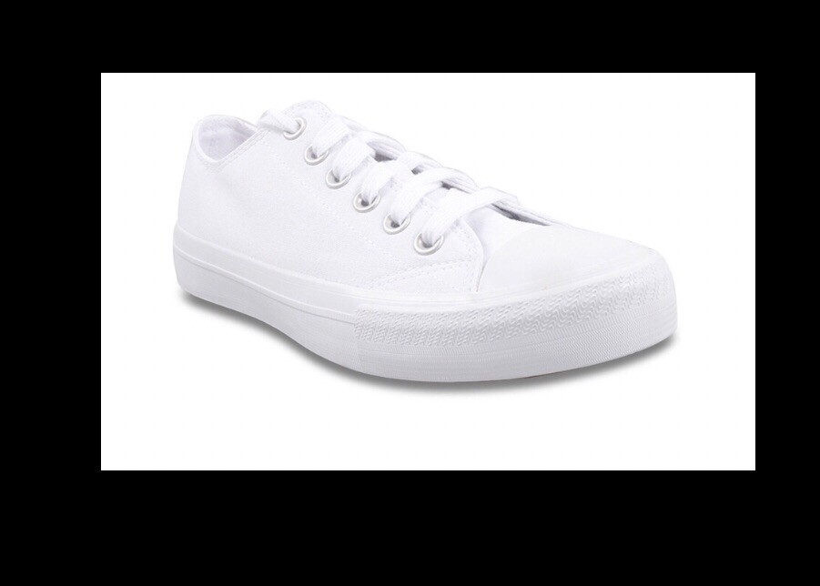 No Boundaries White Cotton Canvas Sneaker Shoes w Memory Foam,Rubber Toe, SIZE 8