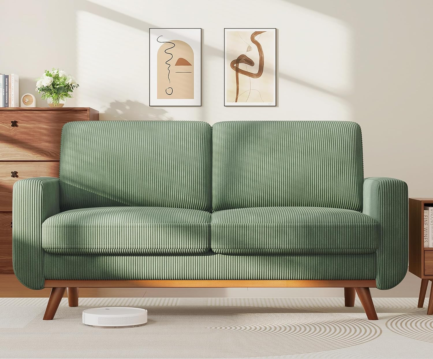 Vesgantti 68" Loveseat Sofa - Green, Comfy Corduroy with Spring Cushion, Solid W