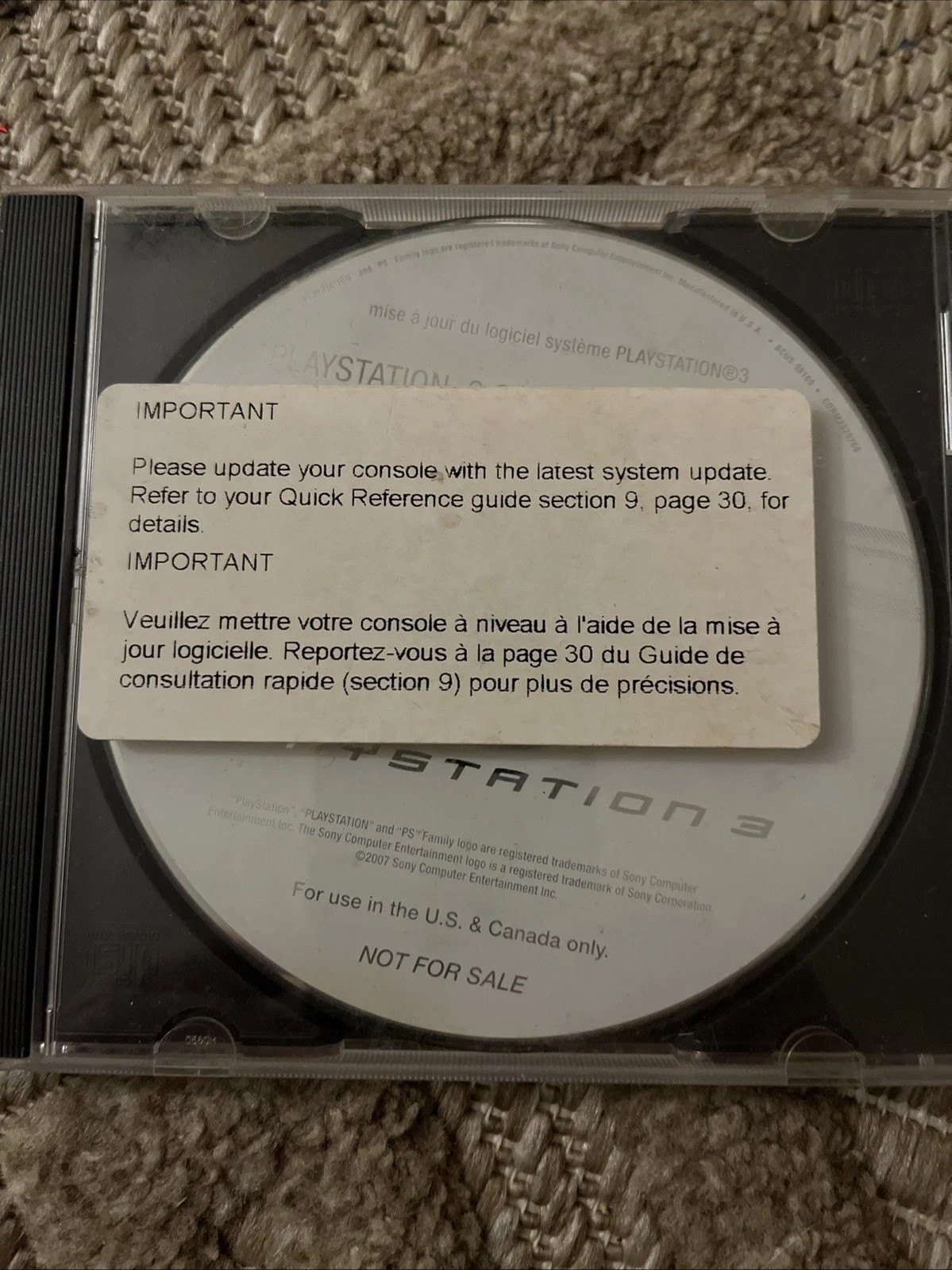 NEW PlayStation 3 (PS3) System Software Update Disc (Version 2.0) RARE HTF