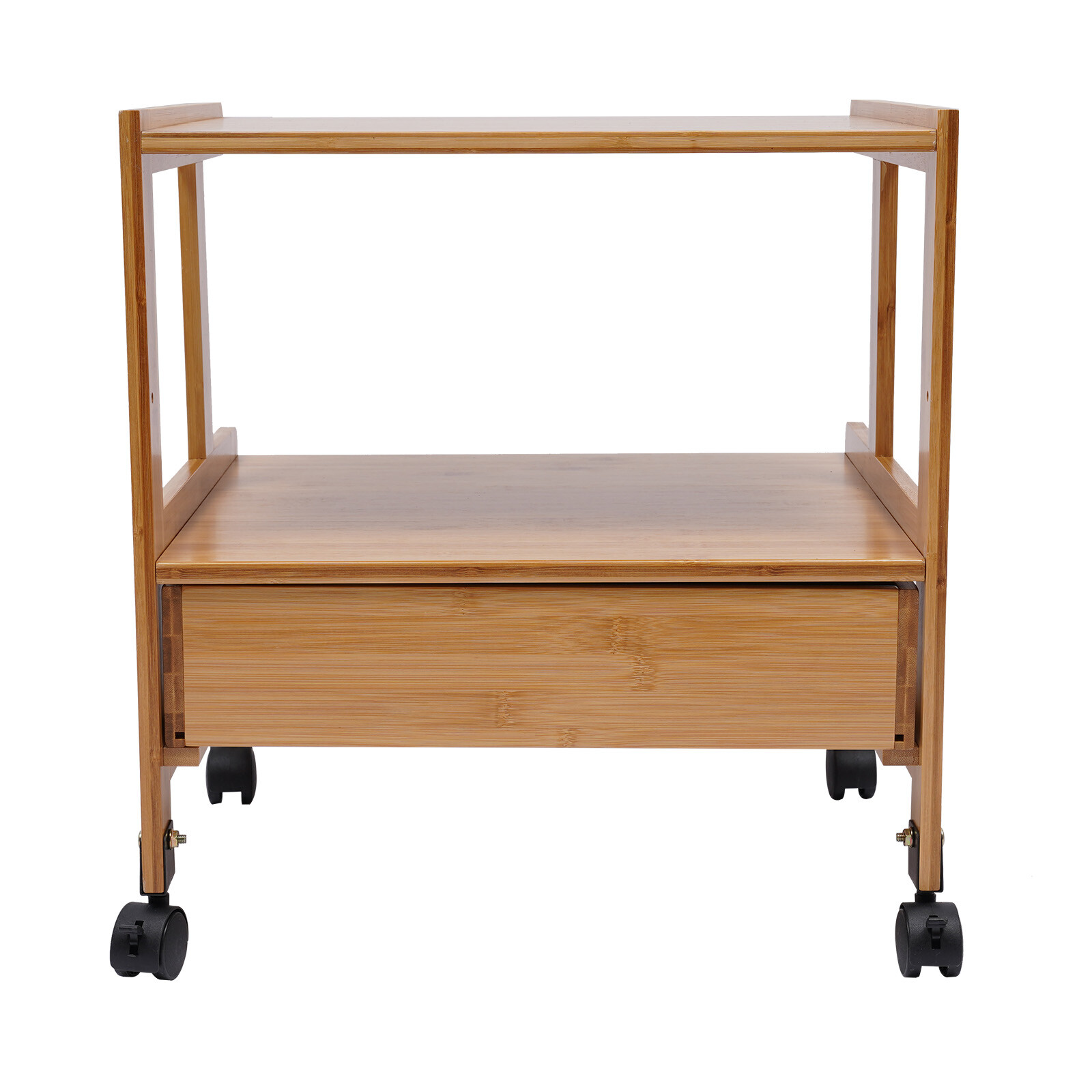 Printer Stand Wheels 2 Tiers Shelf Desk Machine Bamboo Cart Rolling Storage Rack