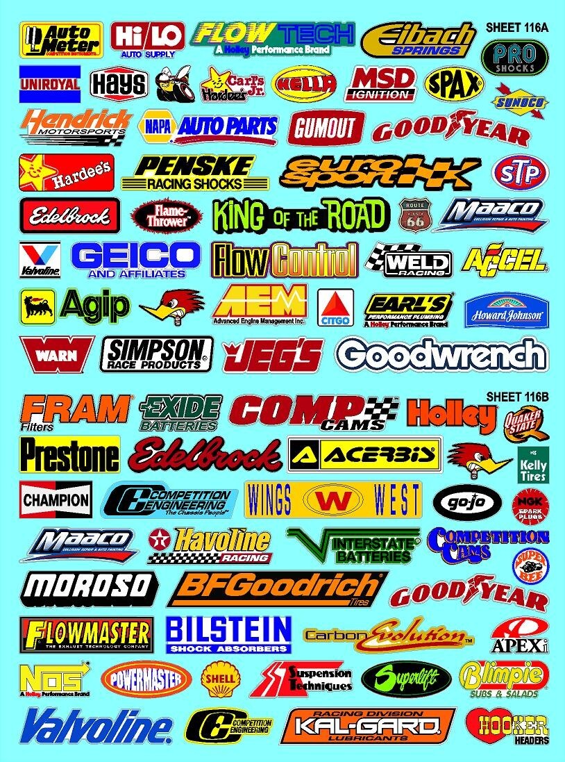 CLEAR VINYL RACING Sticker Sheet 116AB Variety-R/C MODEL Die-cut-Decal 1/12-1/10