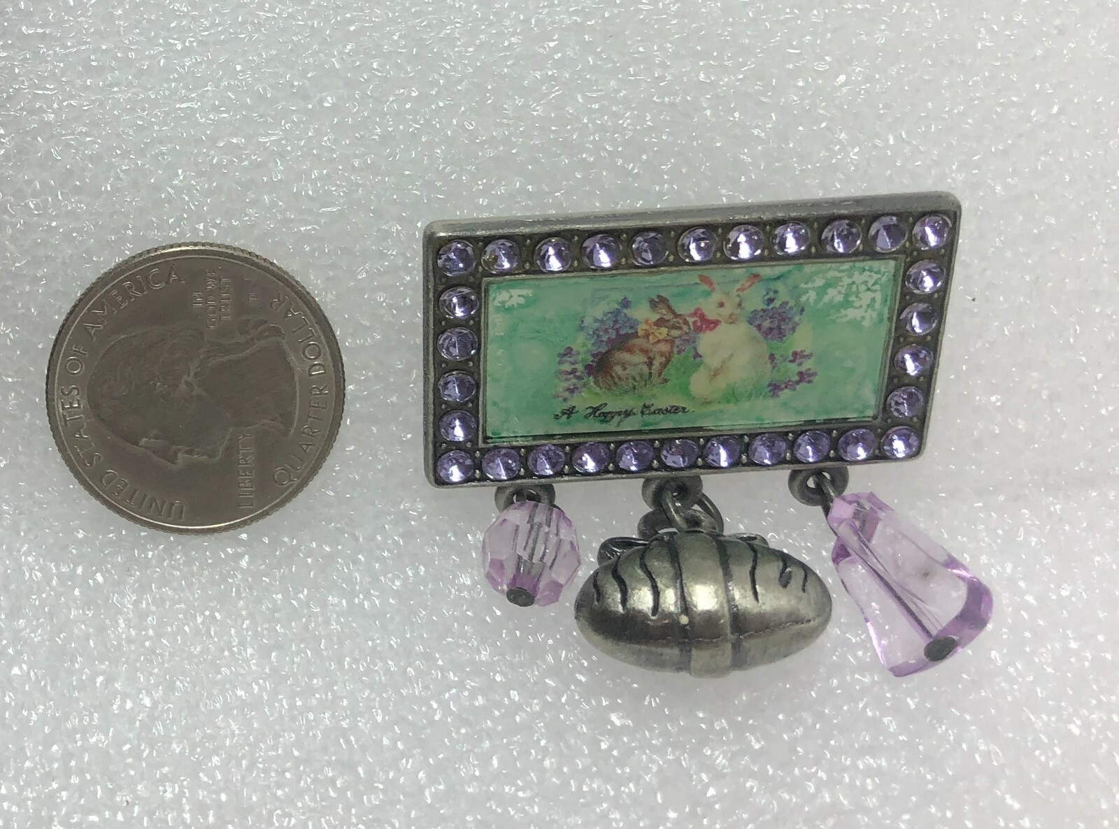 Happy Easter Bunny Rabbit w/ Rhinestones & Charms Pin
