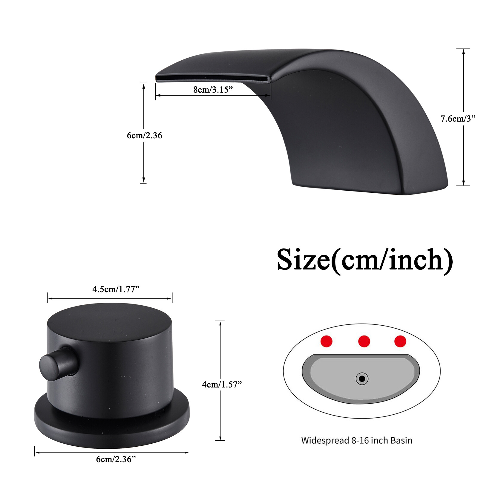 LED Waterfall Bathroom Sink Faucet 3 Hole 2 Handle Vanity Basin Mixer Taps Black