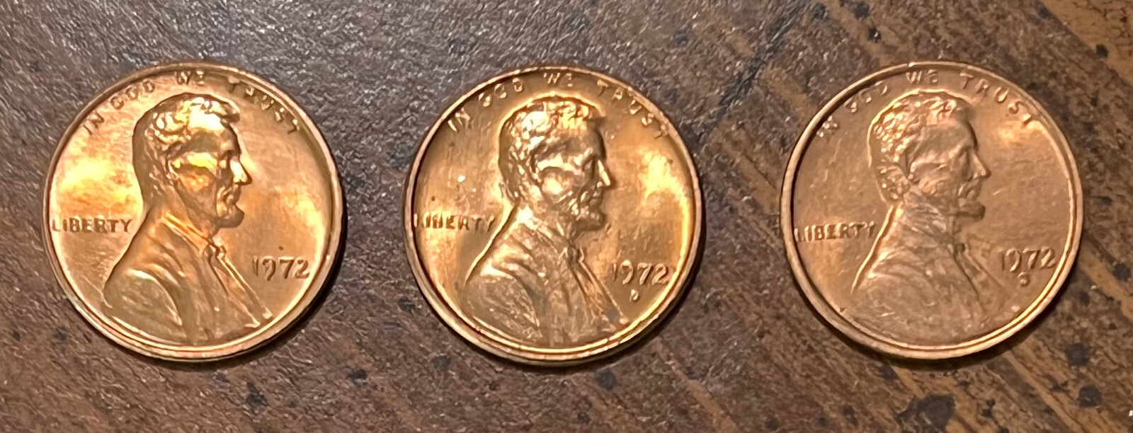 1972 PDS Red Lincoln Cents - 3 great red coins