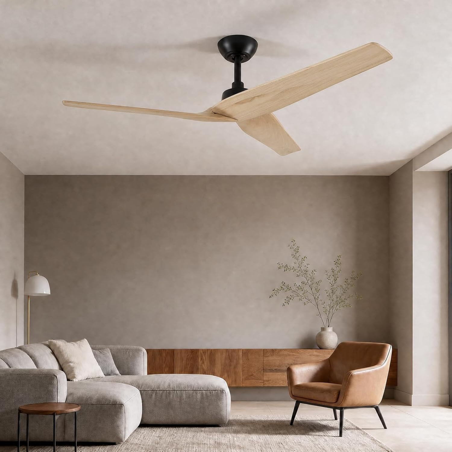 52" Modern Wood Ceiling Fan with Remote - Quiet DC Motor, 6 Speeds, Reversible