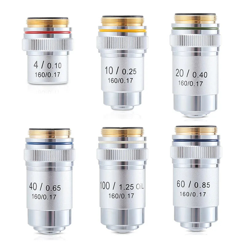 195 Microscope Objective 4X 10X 20X 40X 60X 100X Achromatic Objective Lens