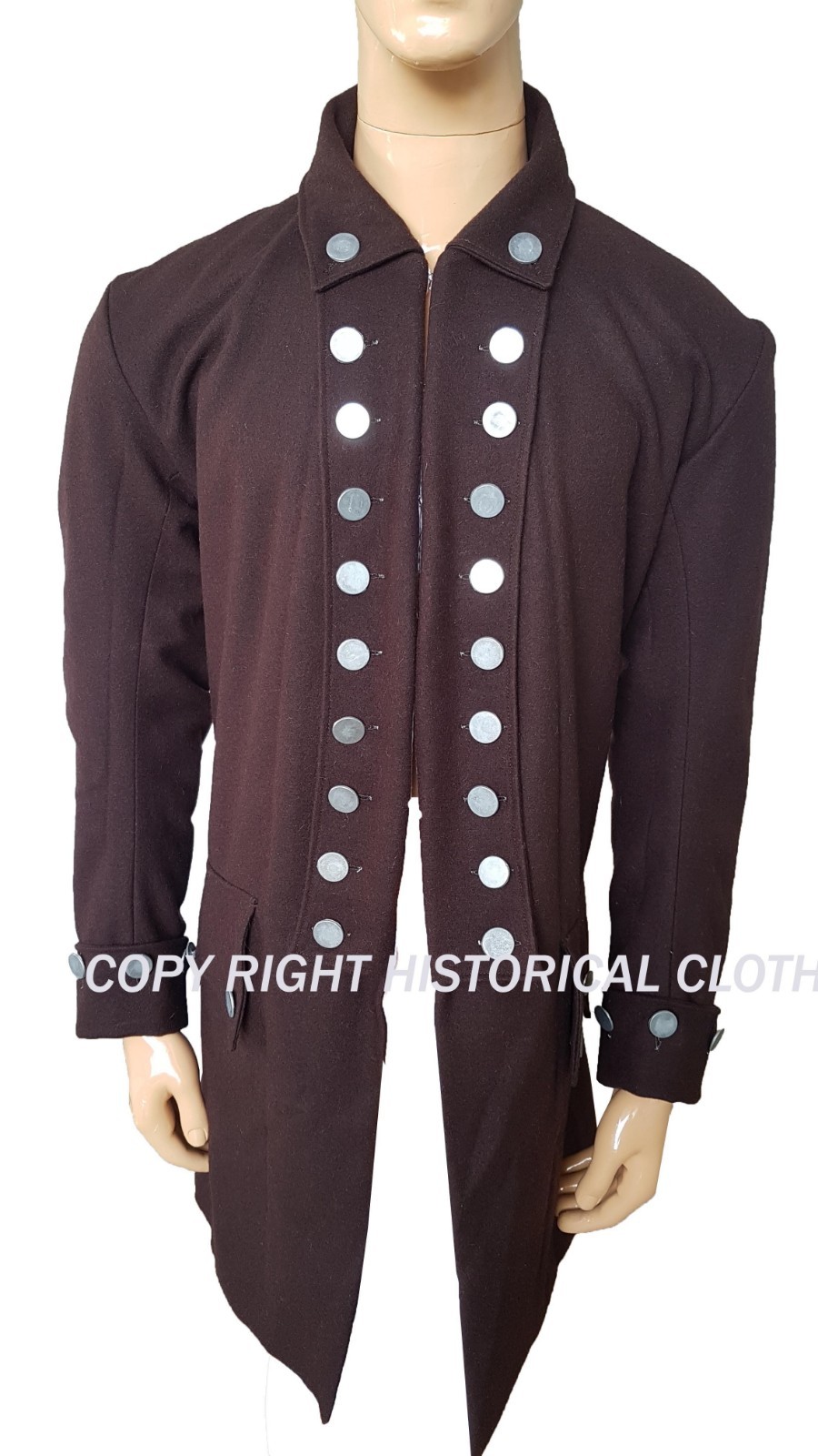 Brown Wool Civilian Coat 18th Century Revolutionary War Regimental Coat