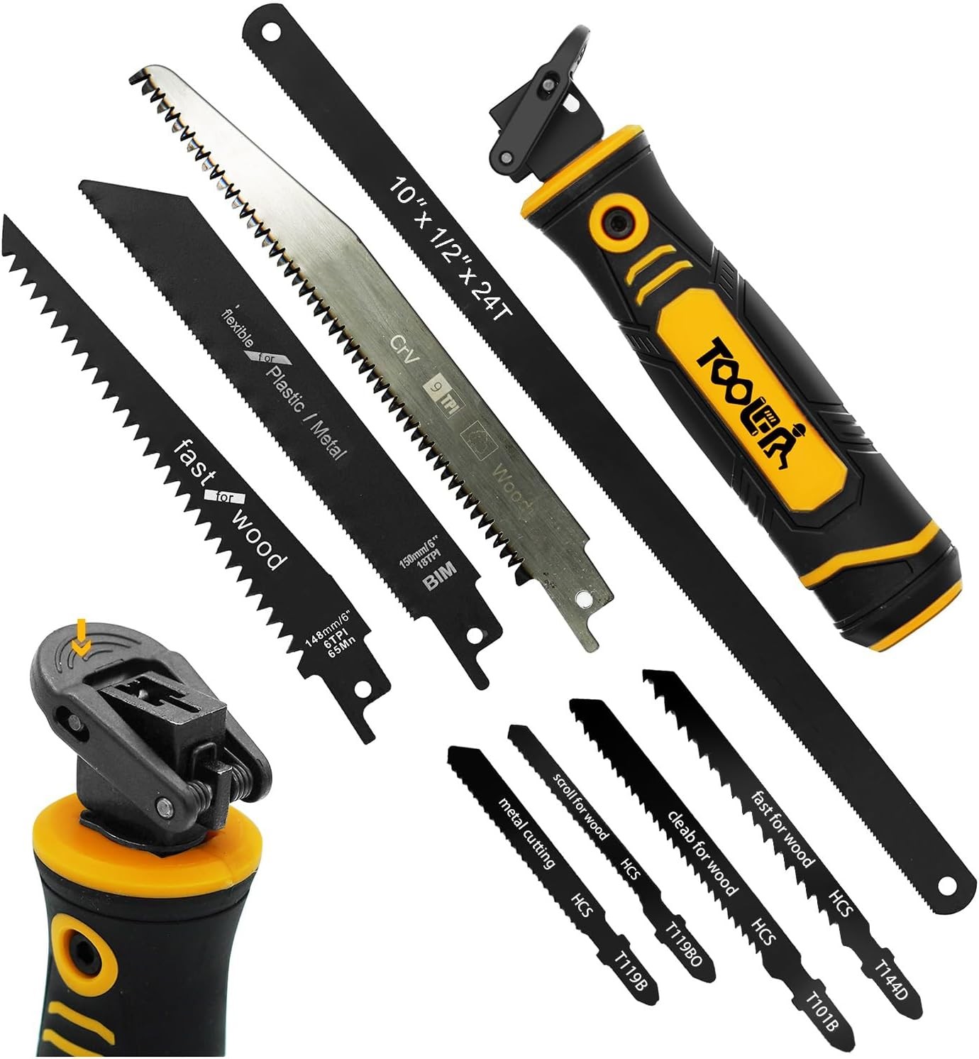 8-In-1 Multi Blades Hand Saw, Drywall Cutter. Hacksaw. Long 8-in-1 Yellow