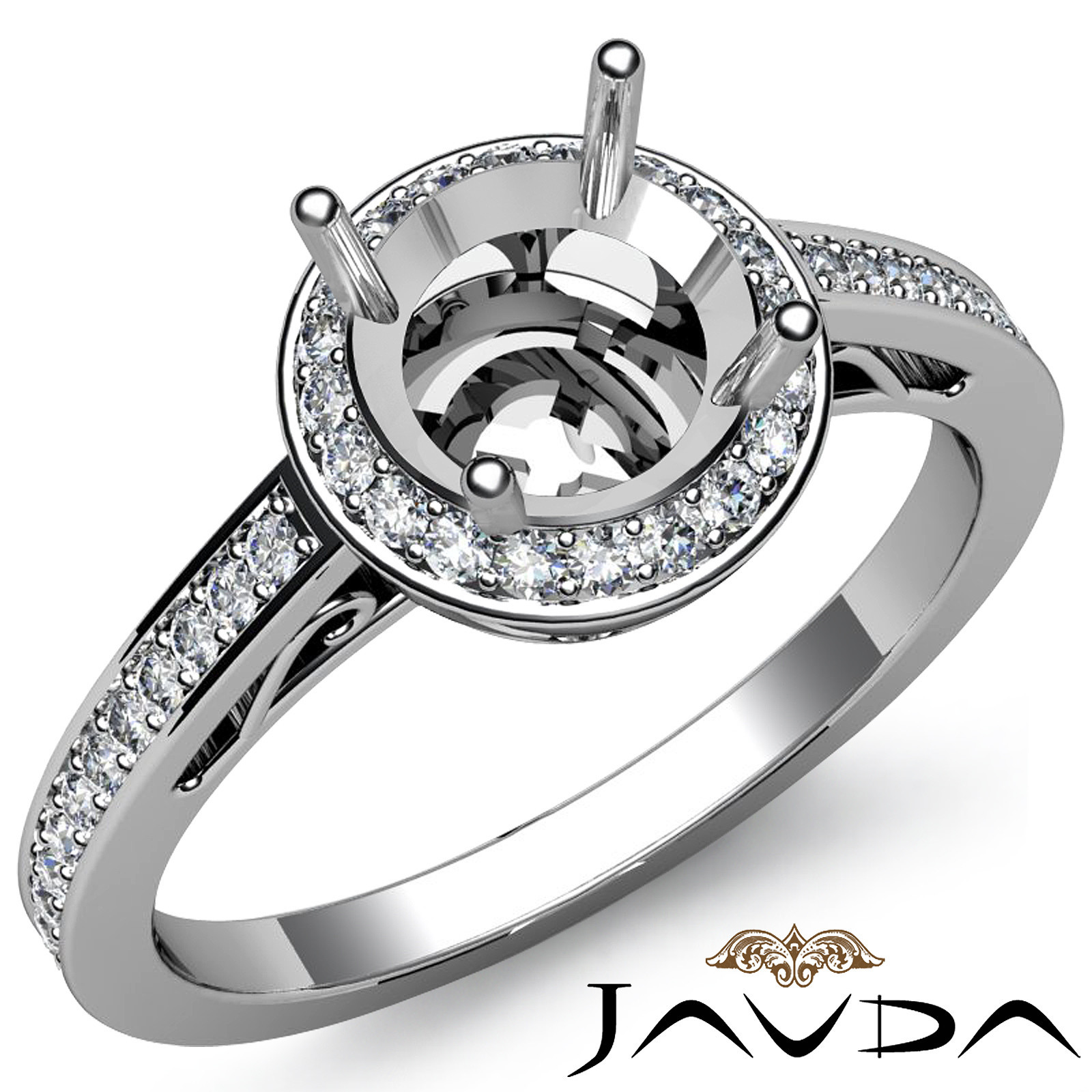 Halo Pave Diamond Engagement Filigree Ring Round Semi Mount 14k White Gold 0.5Ct