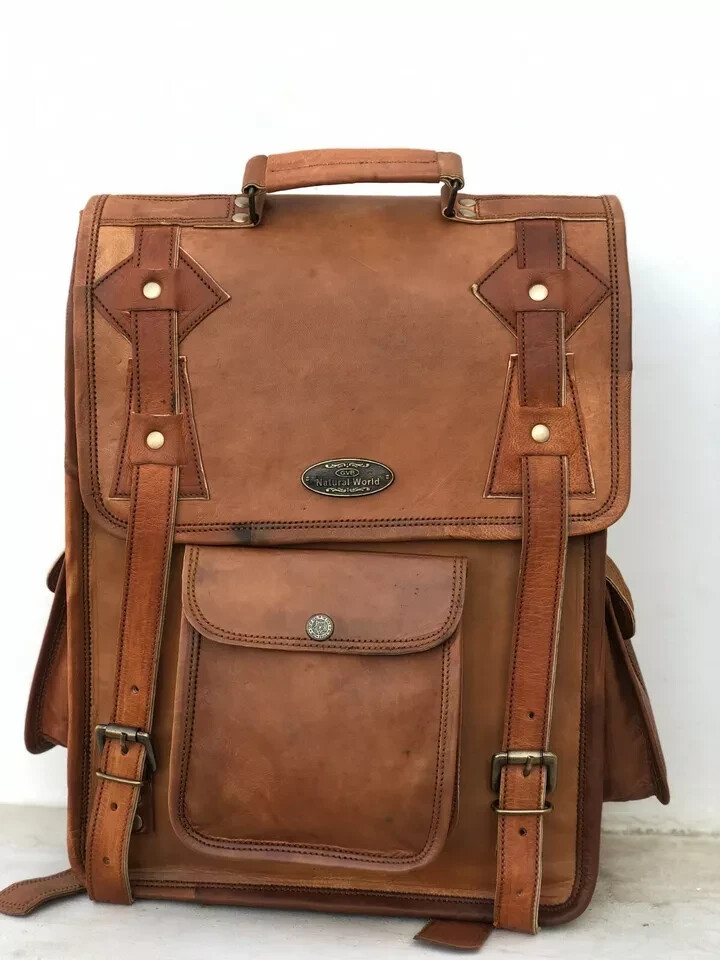 16" Men's Rustic Leather Men's Backpack Satchel Vintage Bag Laptop Rucksack Bags