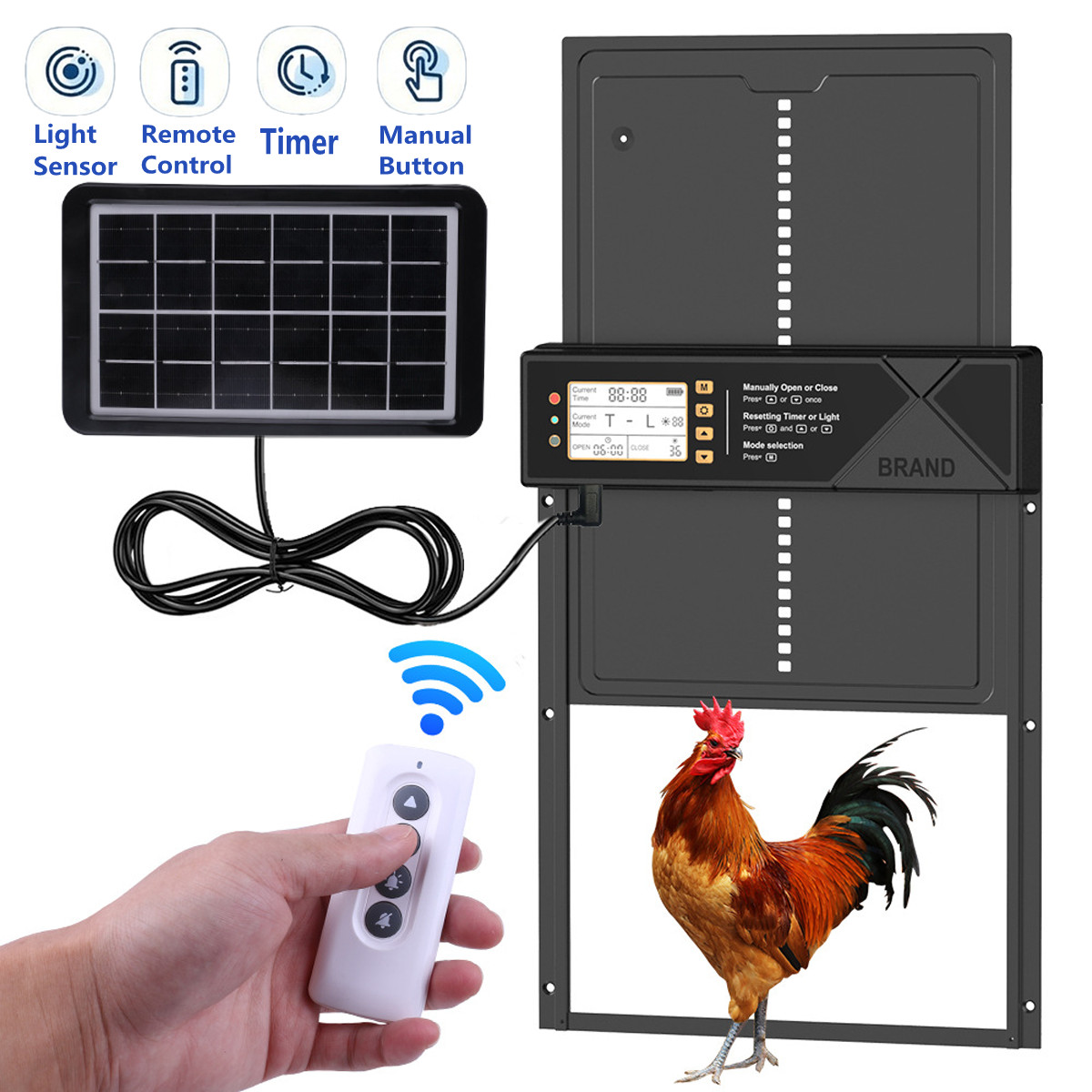 Solar Automatic Chicken Coop Door Opener with Timer Light Sensor Remote Control