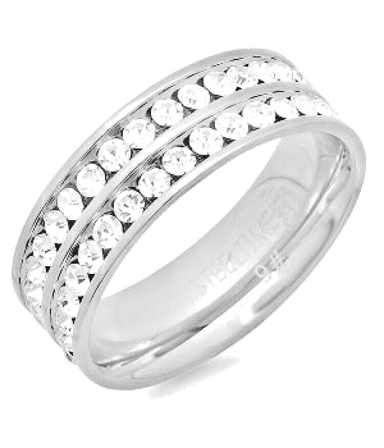 CZ eternity band double row infinity ring stainless steel 6 mm fine size 8 New