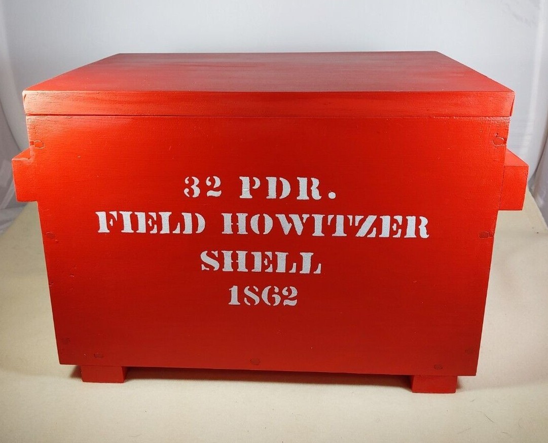 32 PDR. Field Howitzer Shell 1862 - Ammo Box - Red Wood Box - Civil War