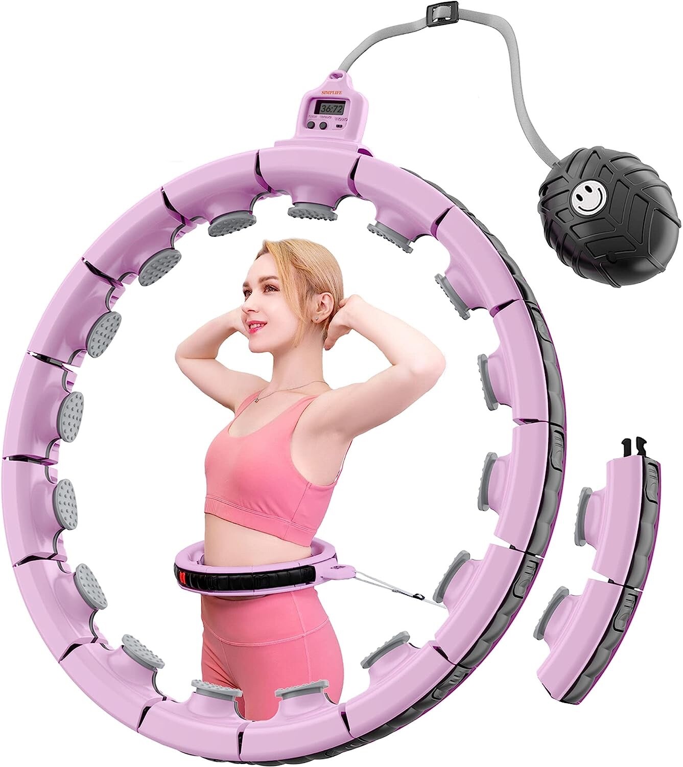 Smart Weighted Hoop Fit for Adults Weight Loss, + Heavier Weight Ball + Clock