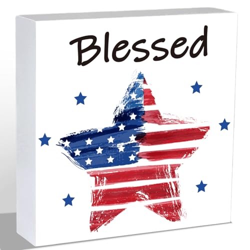 4th of July Decorations Fourth of July Patriotic Wooden Sign 5.9 x 5.9 Inch |