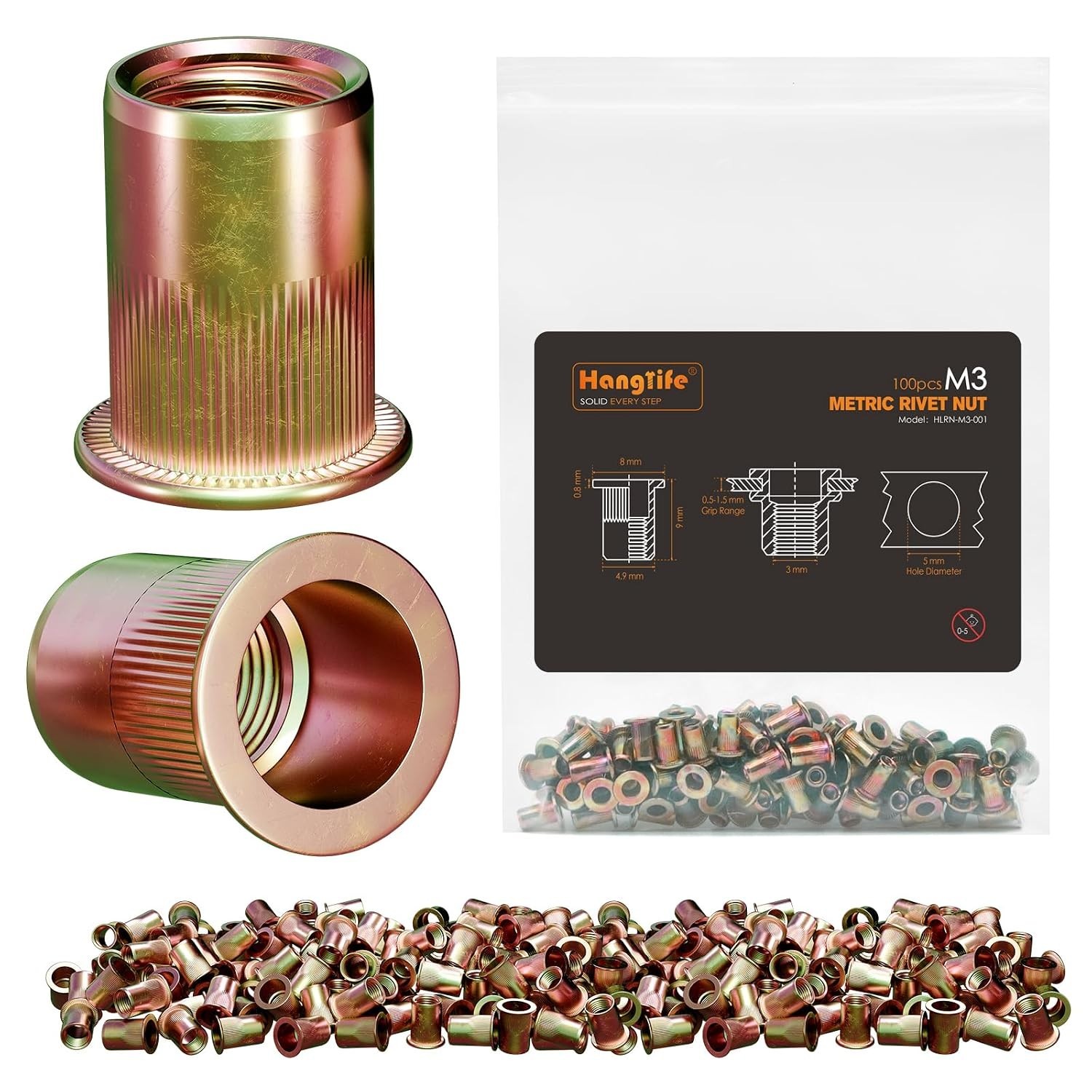 Flat Head Rivet Nuts M3 - 100 Carbon Steel Nutserts for Versatile Use