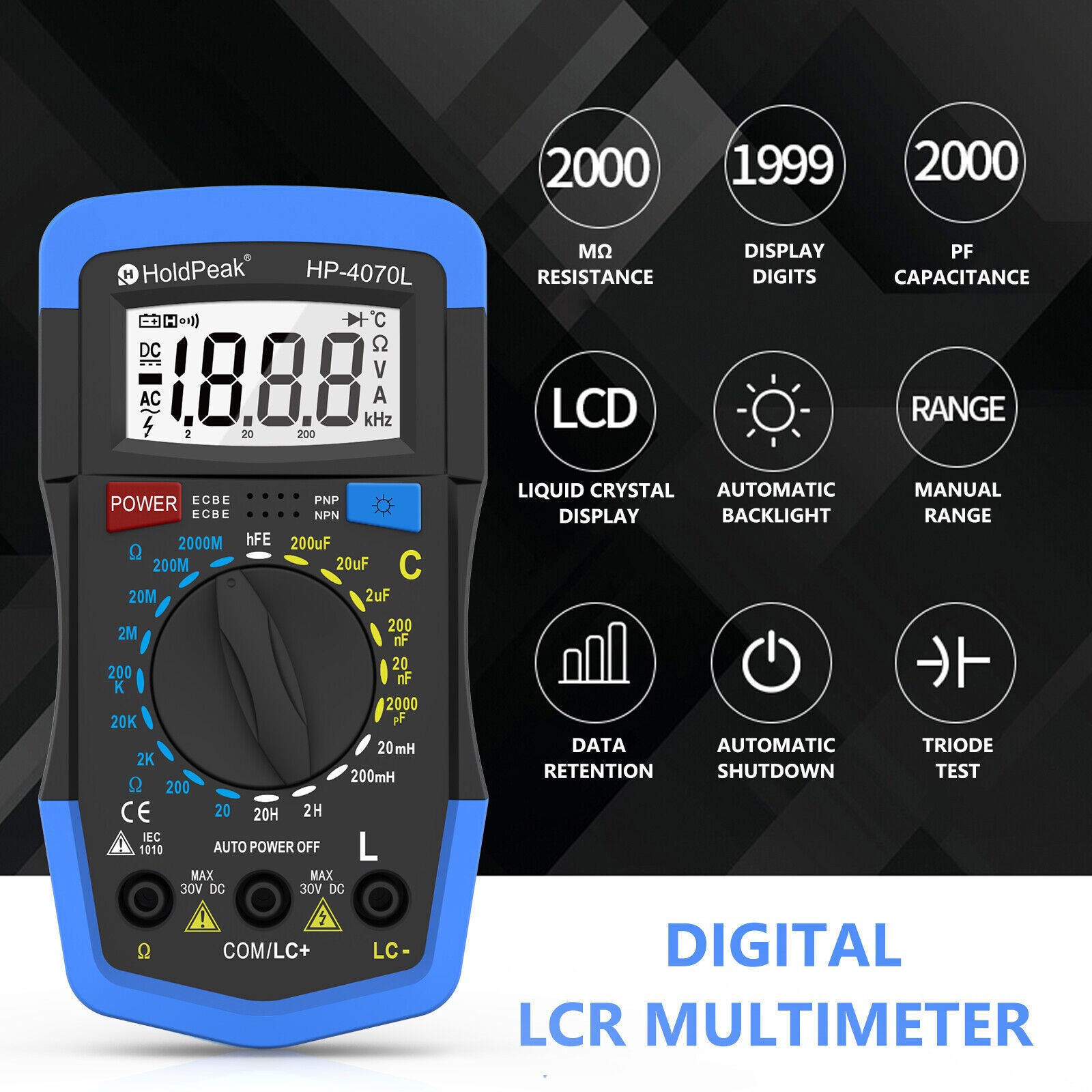 Digital Multimeter Capacitance Resistance Inductance hFE Tester LCR Meter Tool