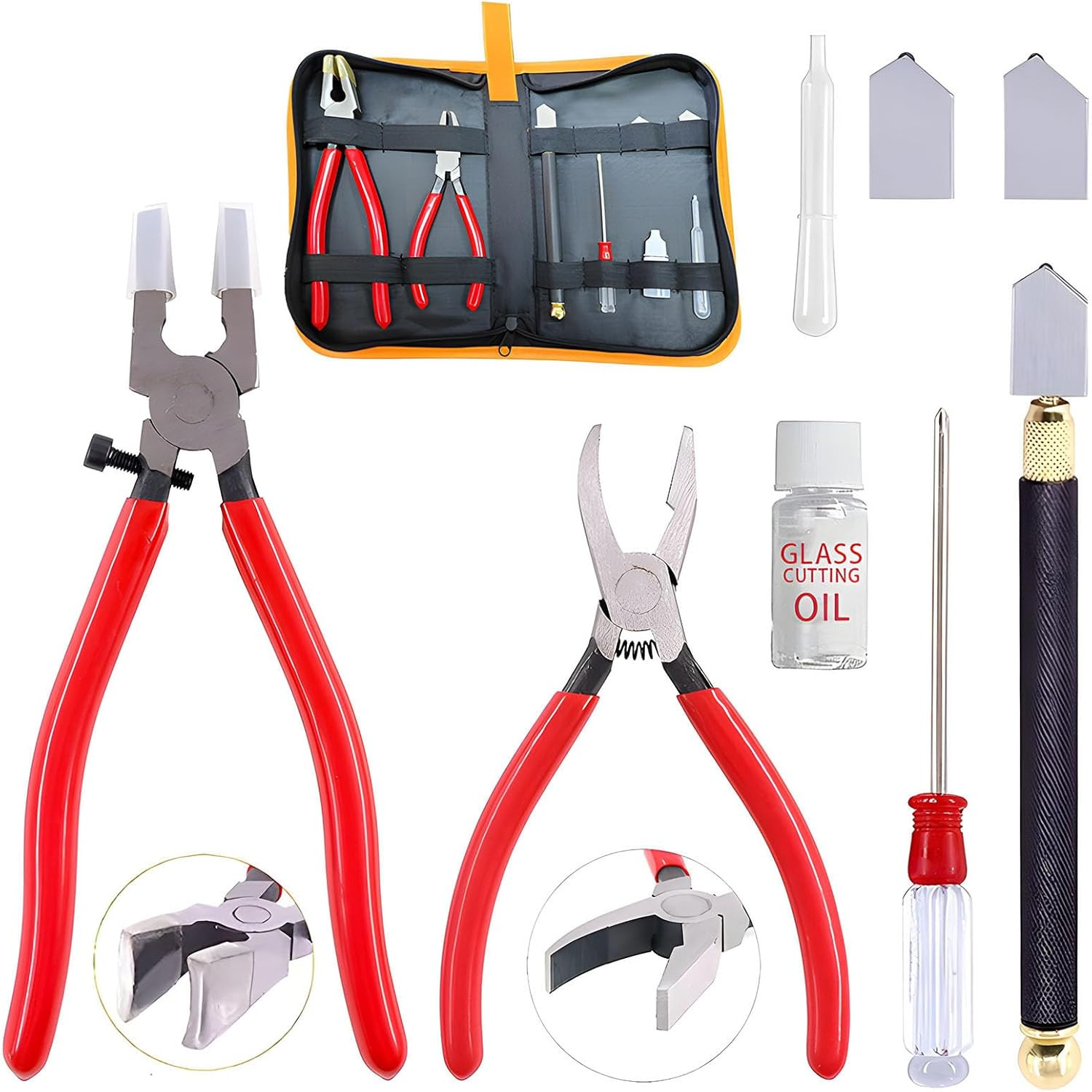 Glass Cutting Tool Set Kit,Premium Glass Running Breaking Pliers and Glass Cutte