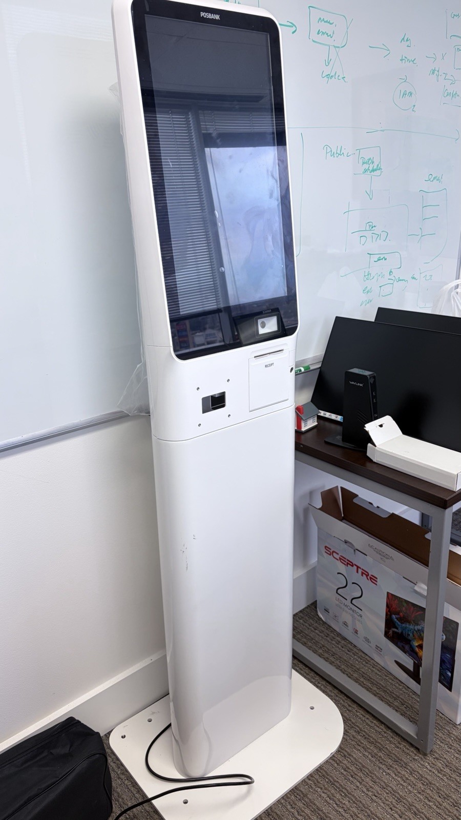 POSBANK White Touchscreen Self-Service POS Kiosk Terminal w/ Printer & Scanner