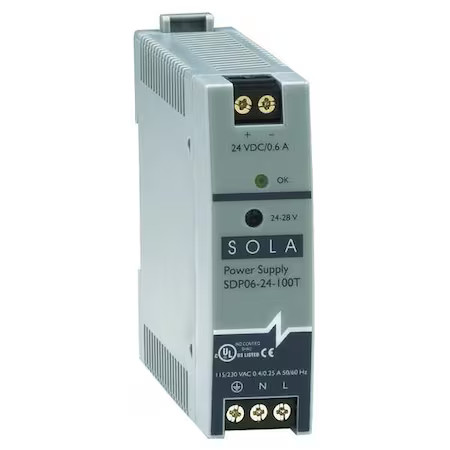Solahd Sdp0624100t Dc Power Supply, 85/264V Ac, 24/28V Dc, 15 W, 0.6 A, Din Rail