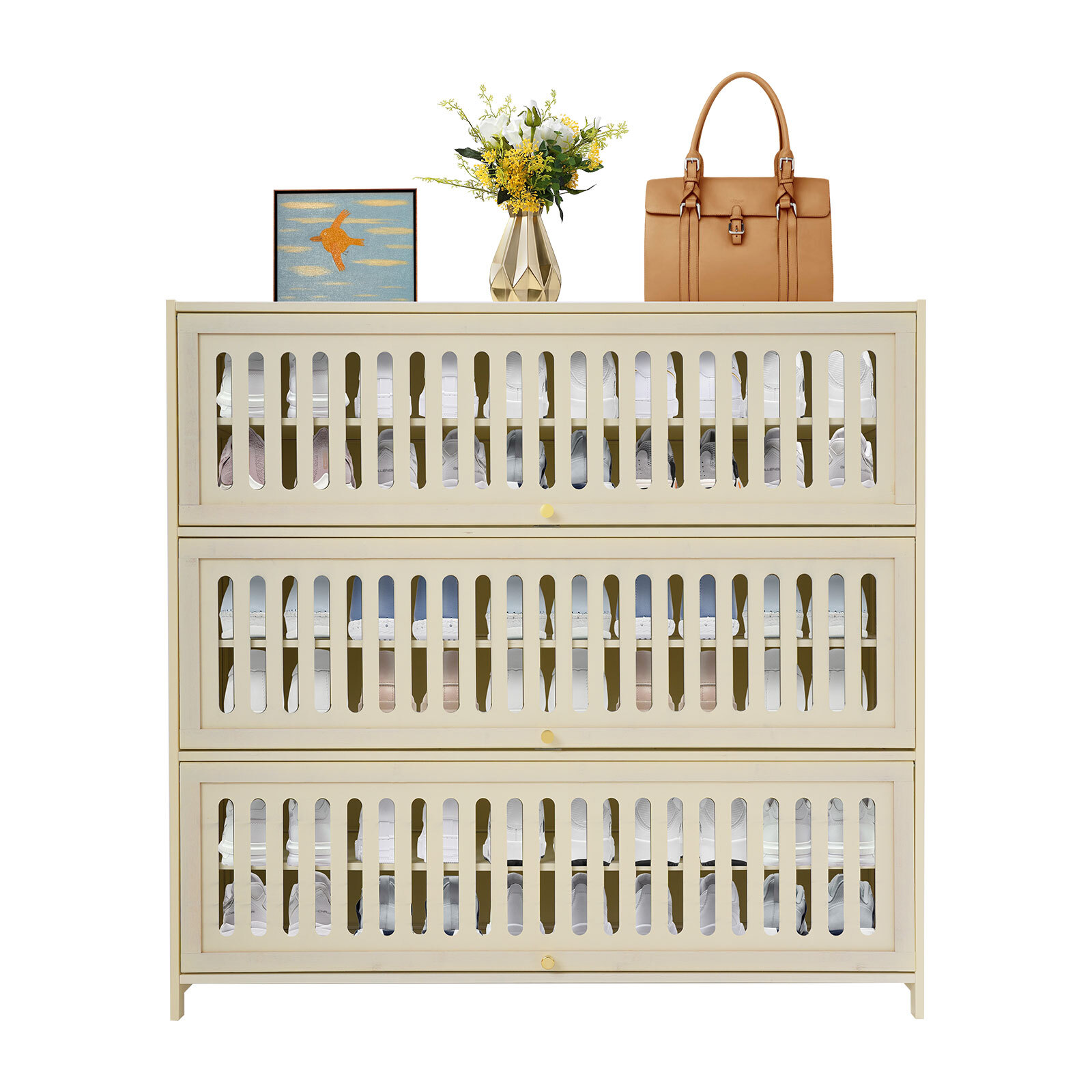 7-tier Shoe Cabinet White Shoe Cabinet With Flip-up Doors For Entryways Bedrooms