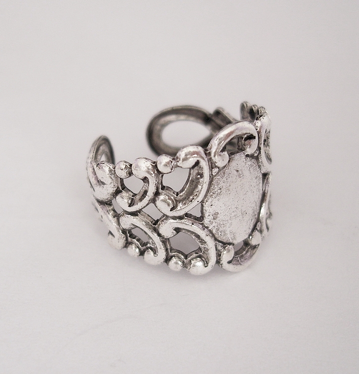 Ring Base Adjustable Filigree Setting Antique Silver Made in USA-2pcs.