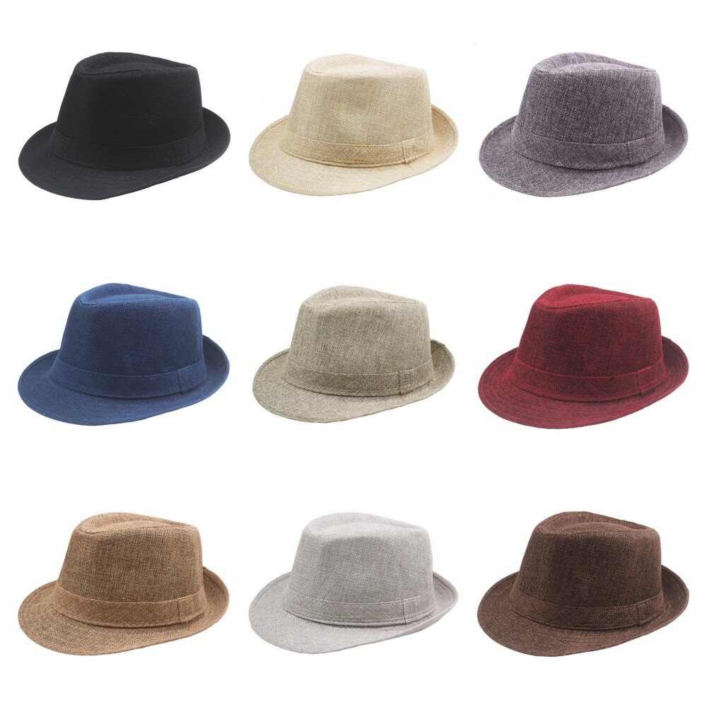 Men Classic Linen Cotton Jazz Fedora Trilby Panama Hat Gentleman Performance Cap