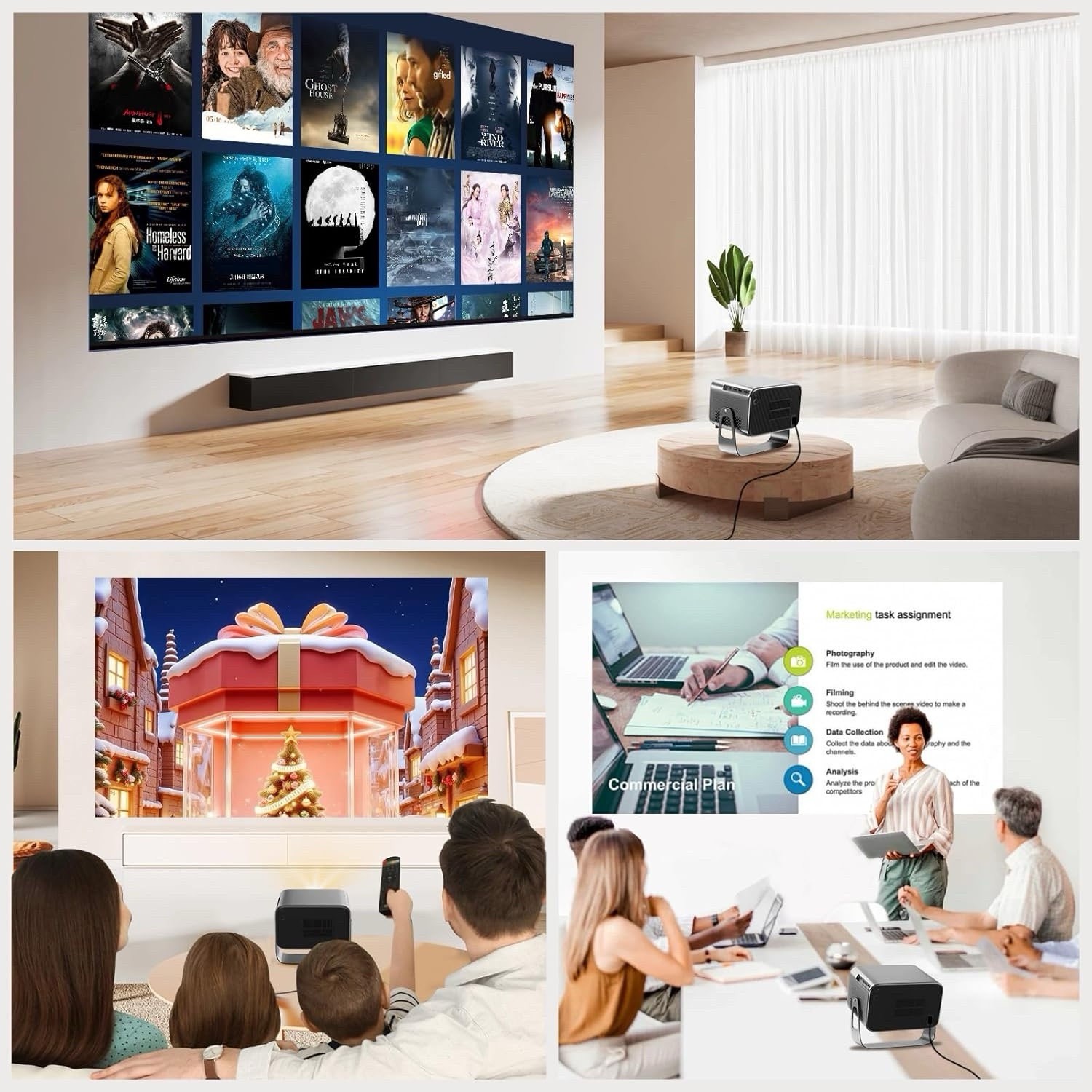 Smart Projector with Wifi and Bluetooth,Built-In Apps Auto Focus & Keystone,1080