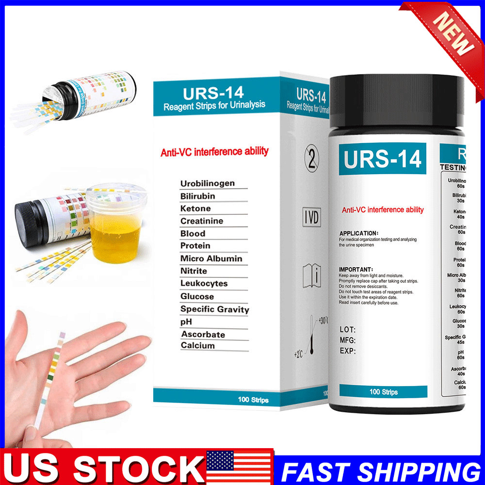 100PCS/Box URS-14 PH Test Strips Urinalysis Urine Analysis Test Reagent Strip US