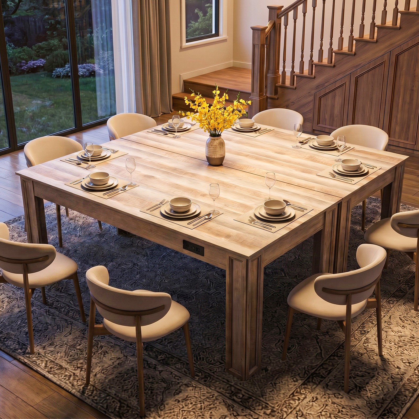 70" Rectangular Dining Table 6.5 ft w/ Charging Station & Drawer for 6-8 People