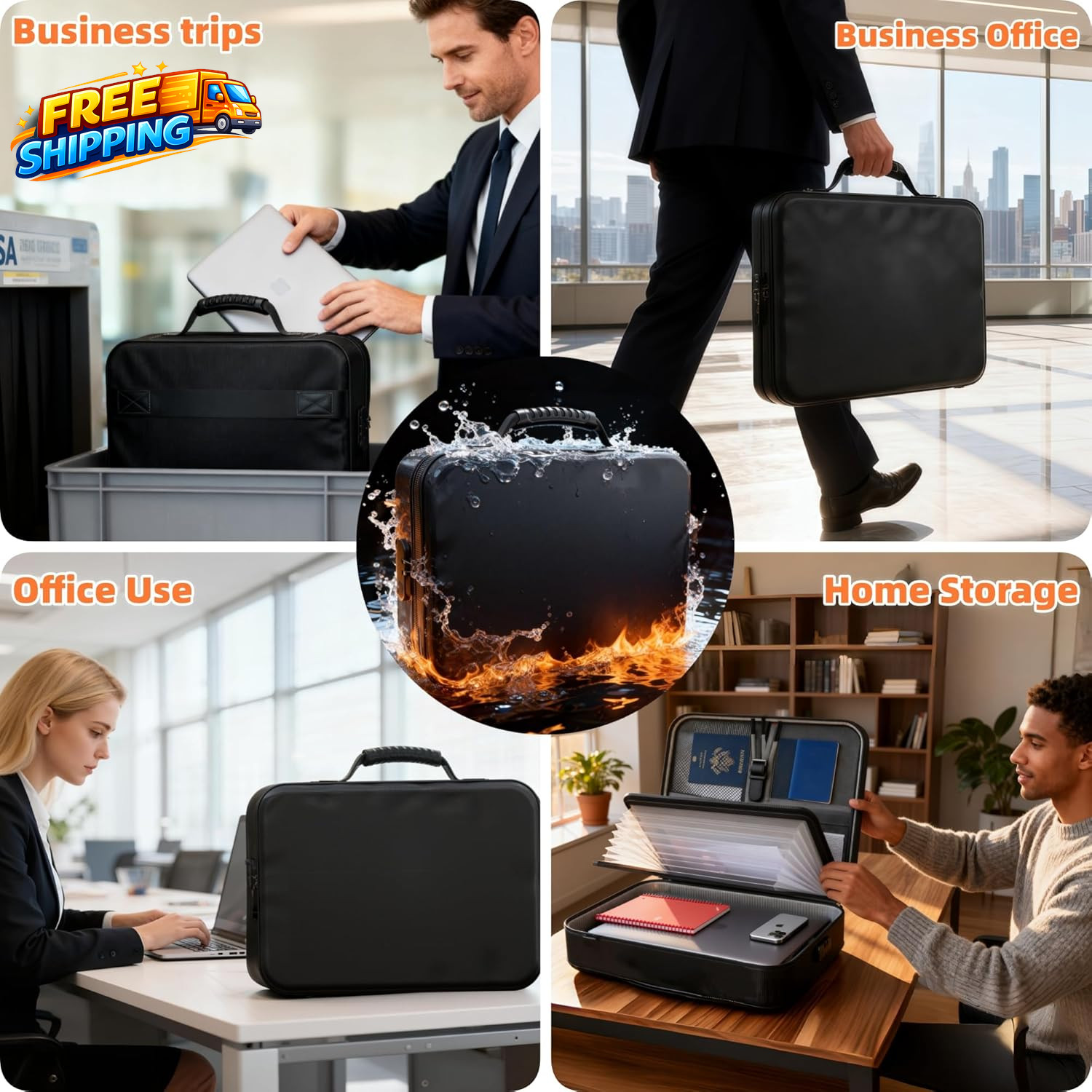 Fireproof Document Box Soft-Shell with Lock & Waterproof Zipper 5200°F Safe