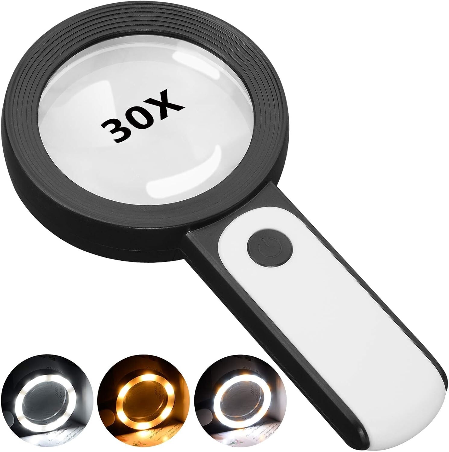 Magnifying Glass with Light, 30X Handheld Large 18LED Cold and Warm Light 3 Mode
