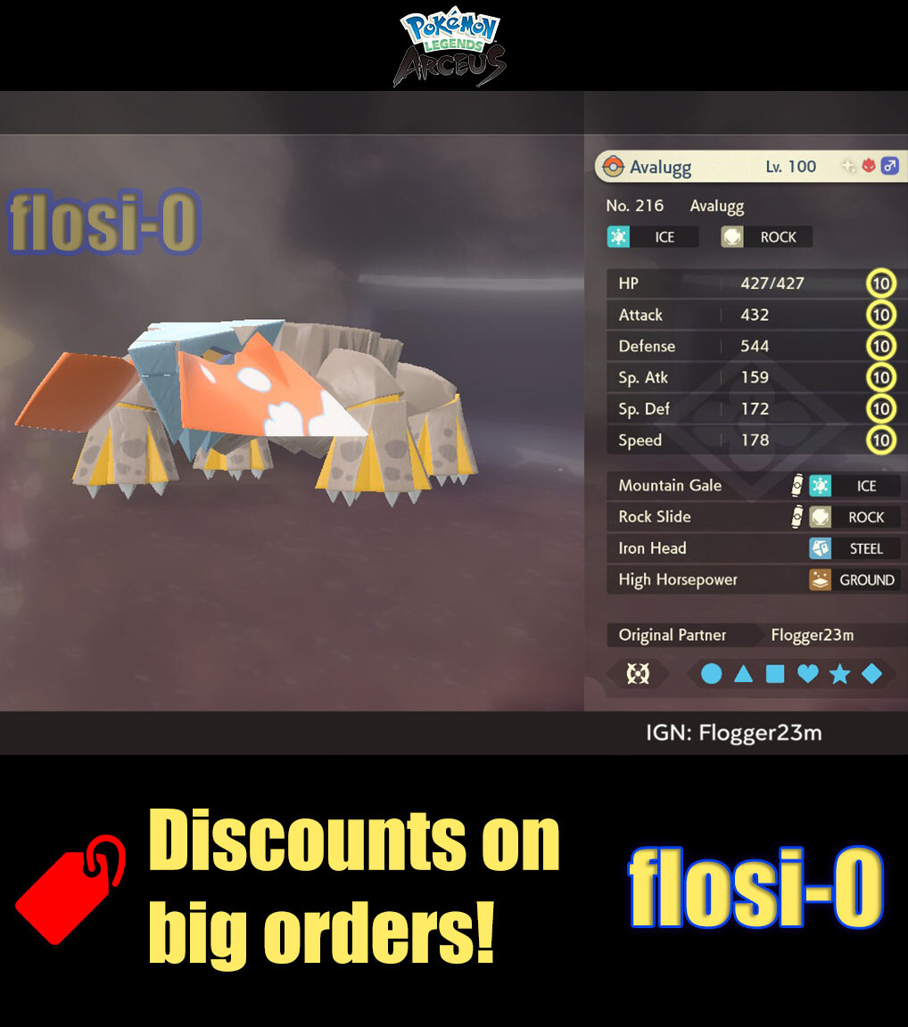 6IV Shiny Alpha Avalugg Hisuian Max Effort Level Pokemon Legends Arceus