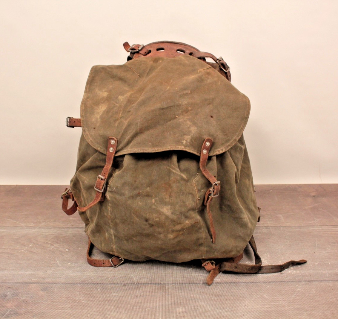 Vtg WWII Era Swedish Backpack/ Rucksack W/ Frame Canvas Military Bag
