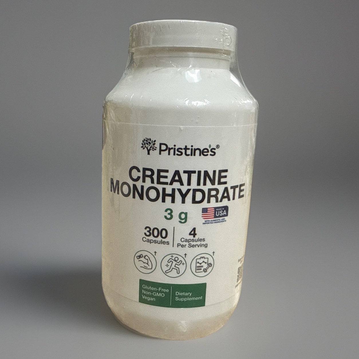 PRISTINE'S Creatine Monohydrate Capsules for Women and Men - No Bloat 75 Day 3G