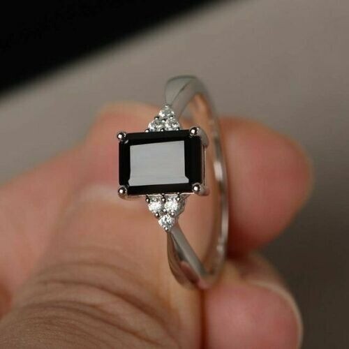 Lab-Created 3.90 Ct Emerald Cut Black Diamond Wedding Ring 925 Sterling Silver