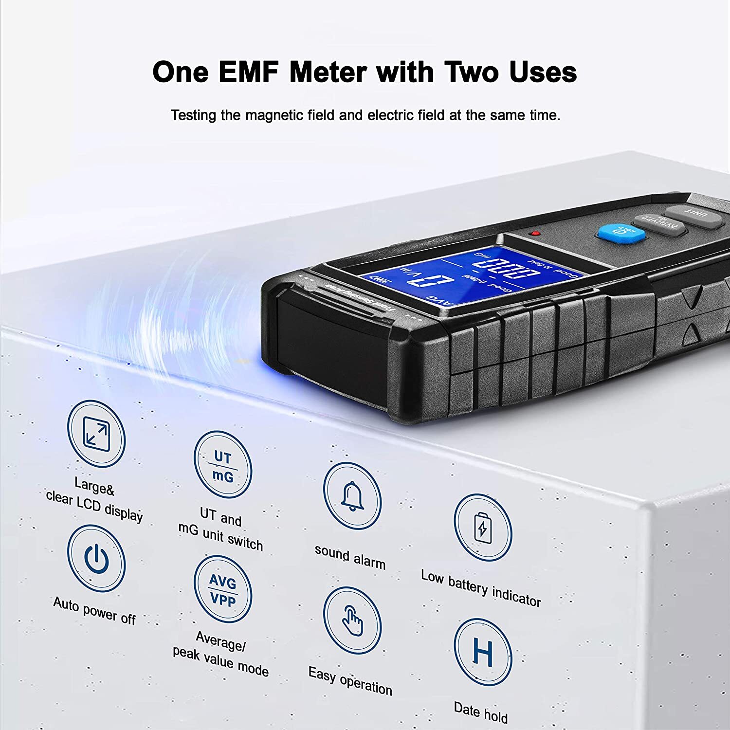 EMF Meter, Rechargeable Digital Electromagnetic Field Radiation Detector Hand-He