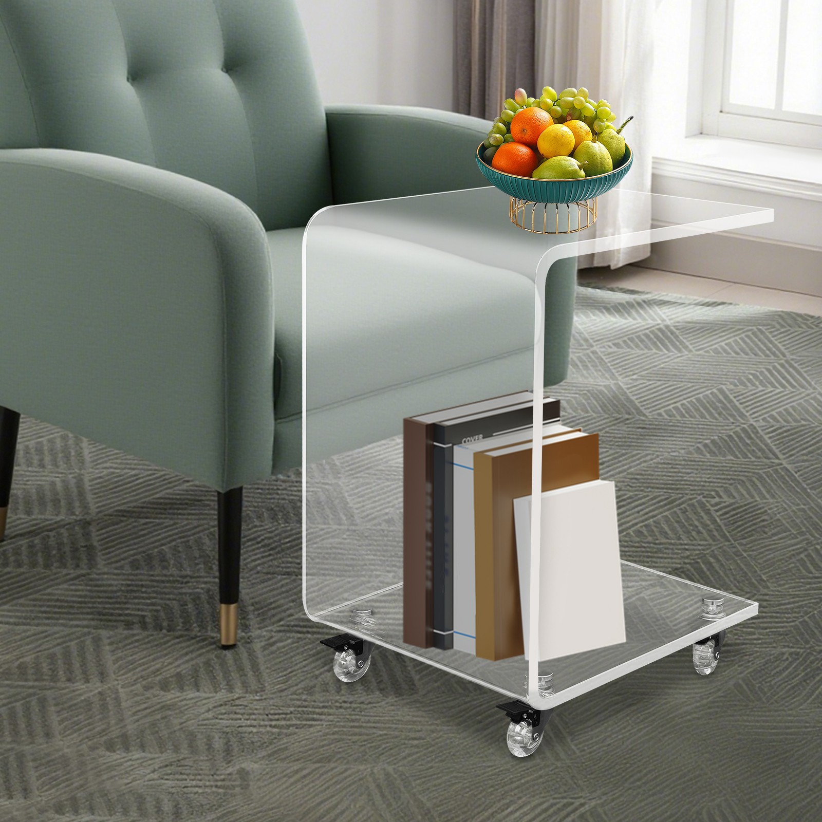 Modern C-shaped Side Table Acrylic End Table Couch Side Table, Bedside Table