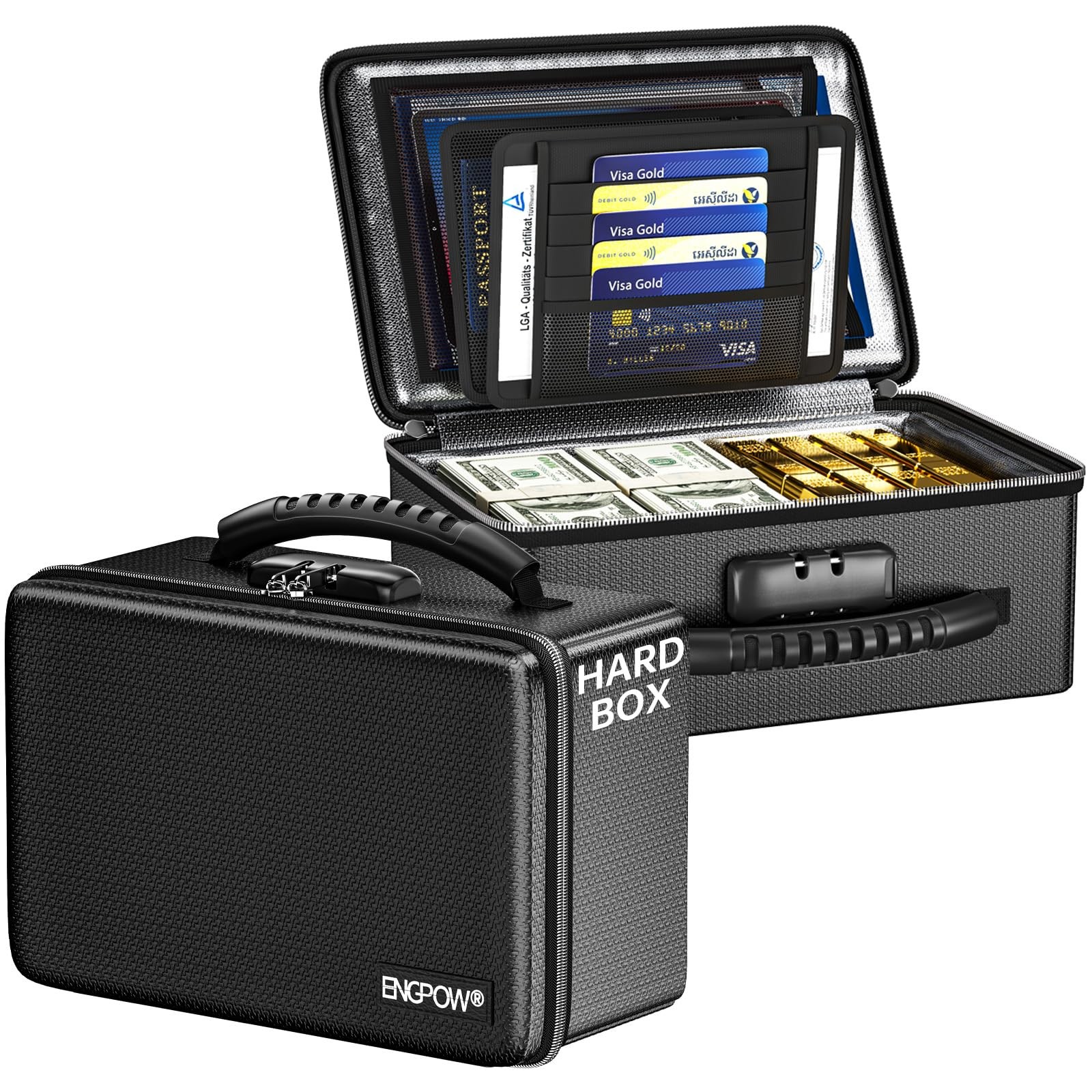 ENGPOW Fireproof Money Box, Small Hard Case Fireproof Box with Fireproof Zipp...