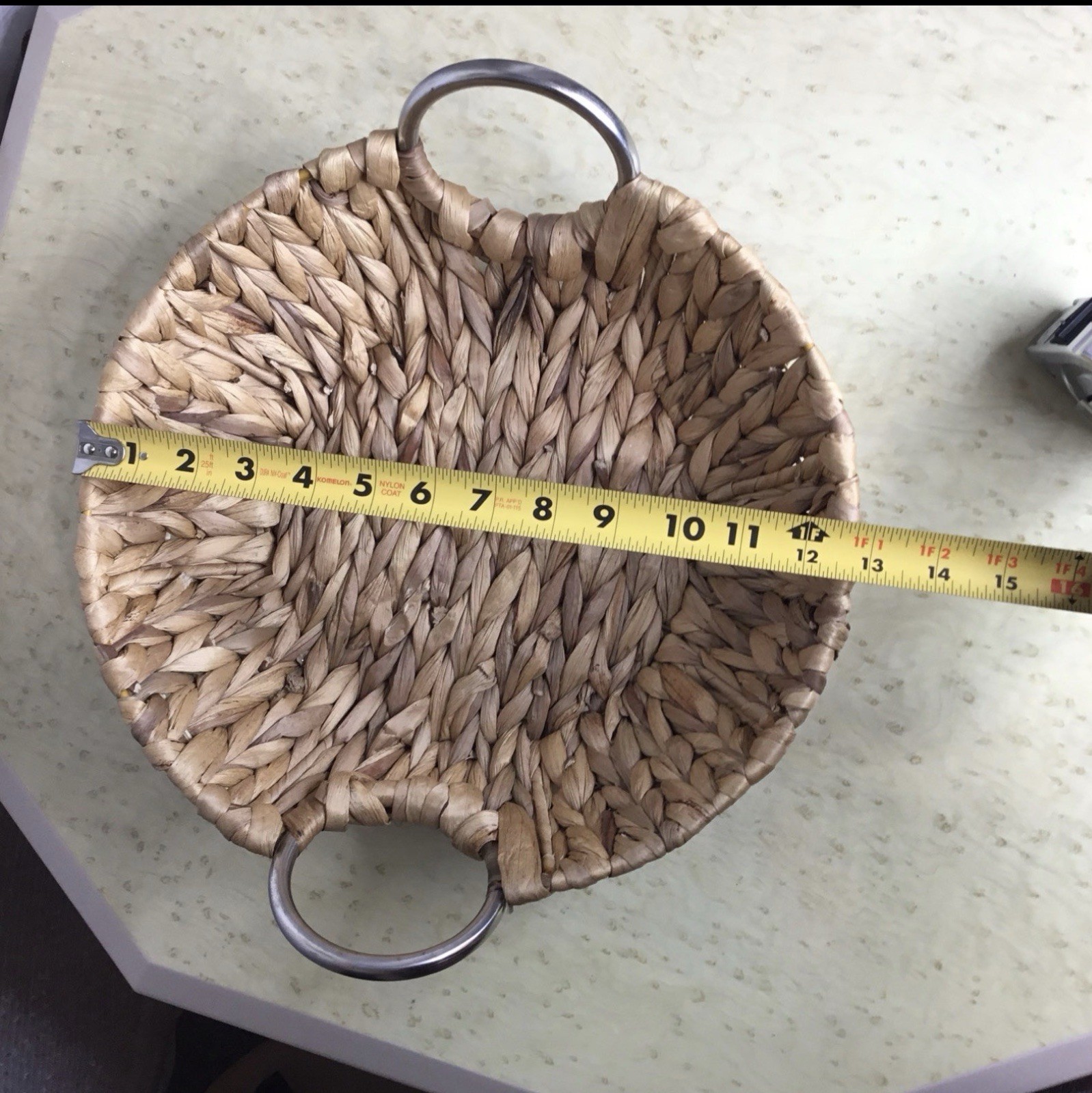 Rustic Woven Basket With Metal Handles Minimalist Earthy Home Decor