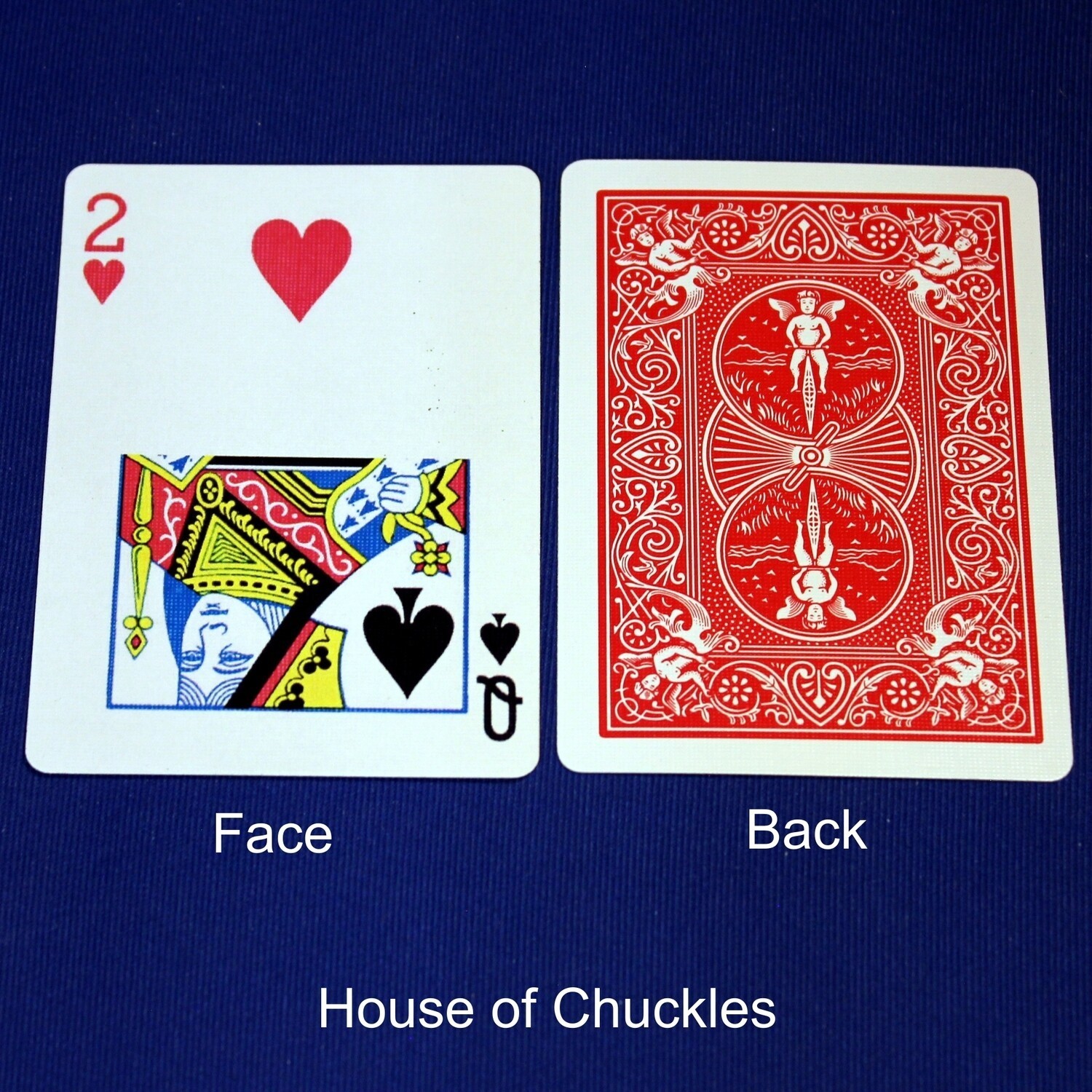 2 of Hearts / Queen Spades, Half Horizontal, Bicycle Printed Gaff Card, Red